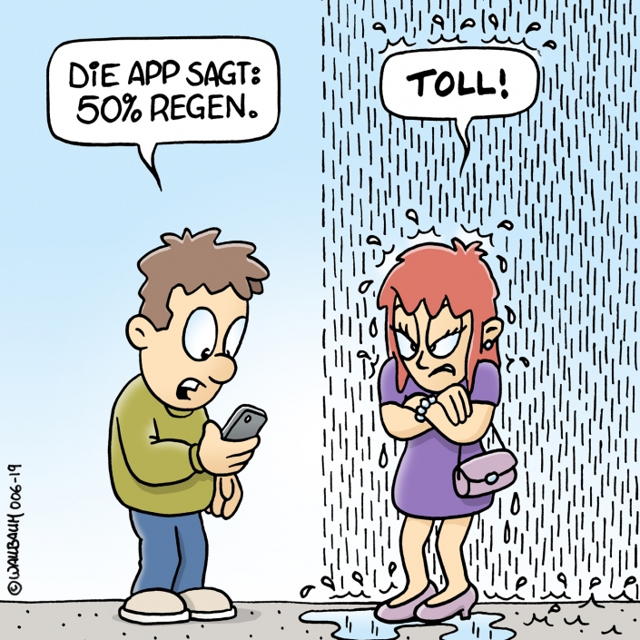 Cartoon über Apps zur Wettervorhersage