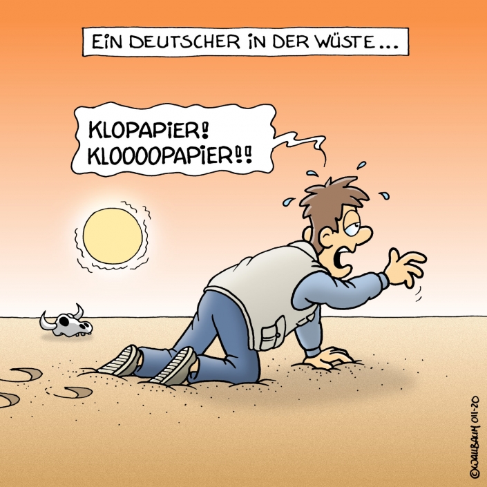 Cartoon über deutsche Hamsterkäufe von Klopapier
