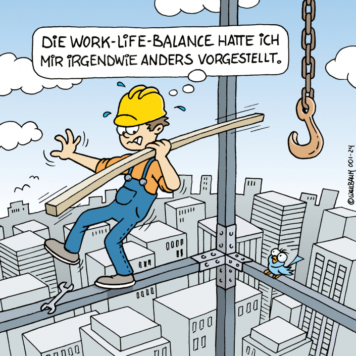 Cartoon: Arbeiter auf einem Baugerüst