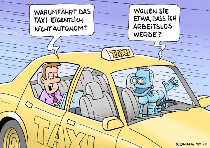 Robotaxi | 019-25 Cartoon über Autonomes Fahren bei Taxis und Robotik